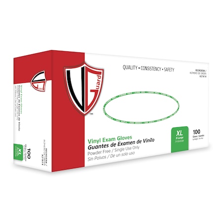 Vguard A21A1, Disposable Gloves, 3 mil Palm, Vinyl, Powder-Free, XL, 1000 PK, Clear A21A14